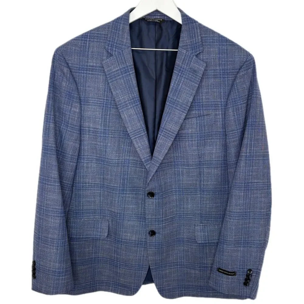 Saks Fifth Avenue Blue Plaid Sport Coat 2 Button Suit Jacket - Men's 44R